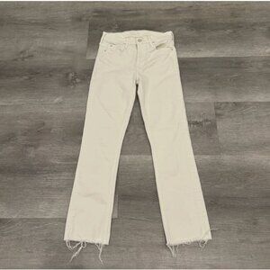 MOTHER Denim The Mid Rise Dazzler Crop Fray Jeans Cream Puffs White Size 24
